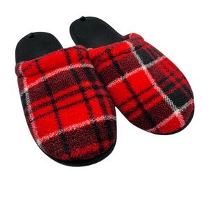 Plaid Fleece Slip on Slippers Red Size 2-3 Youth